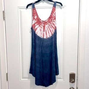 Steal grey and mauve sleeveless flowy T-shirt dress. Made in the USA.